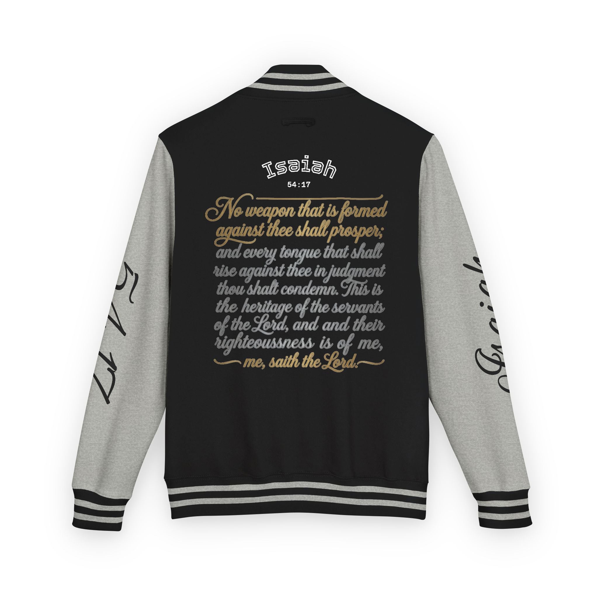 E93 Varsity Letterman Jacket - Black "Dove Crest" Scripture Bomber