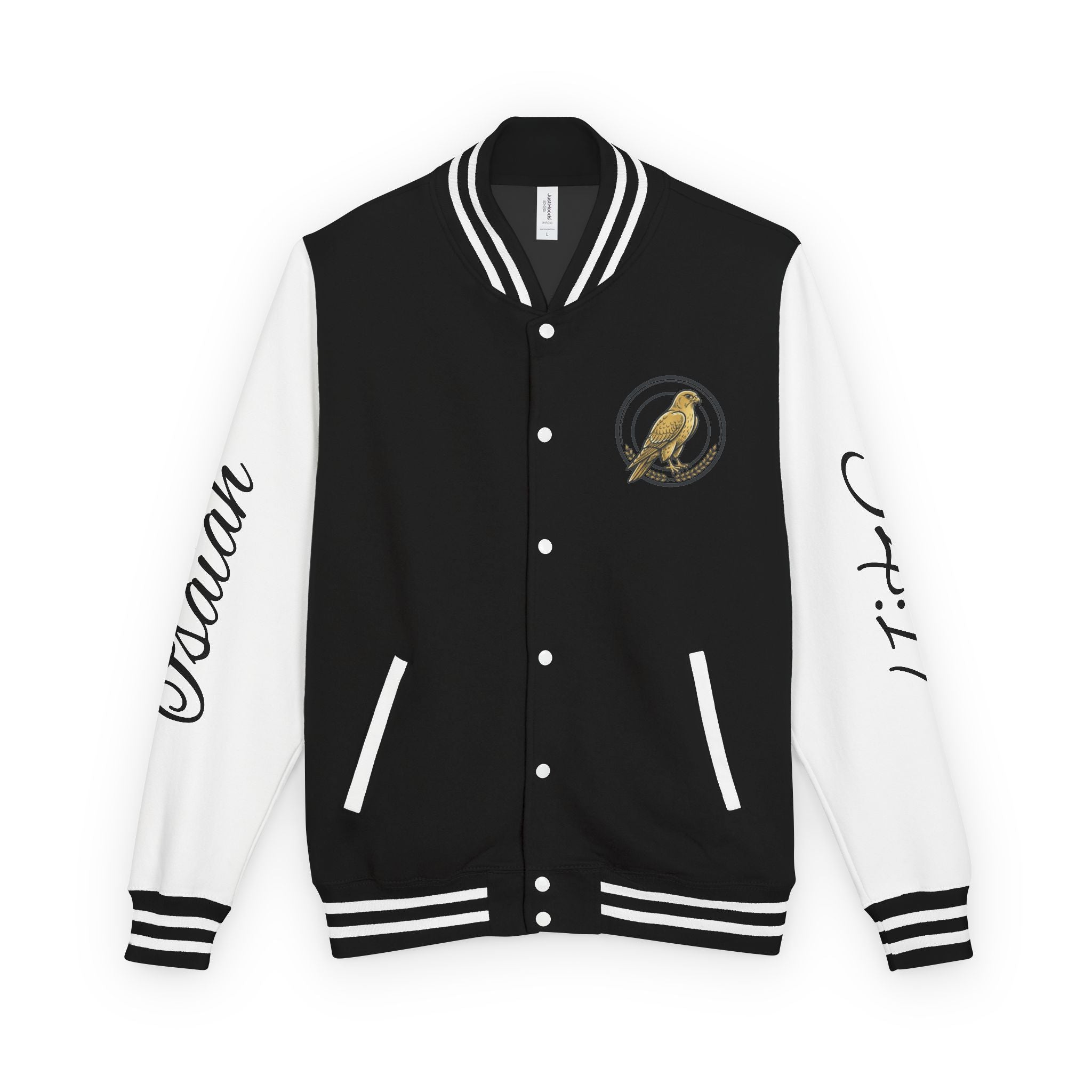 E93 Varsity Letterman Jacket - Black "Dove Crest" Scripture Bomber