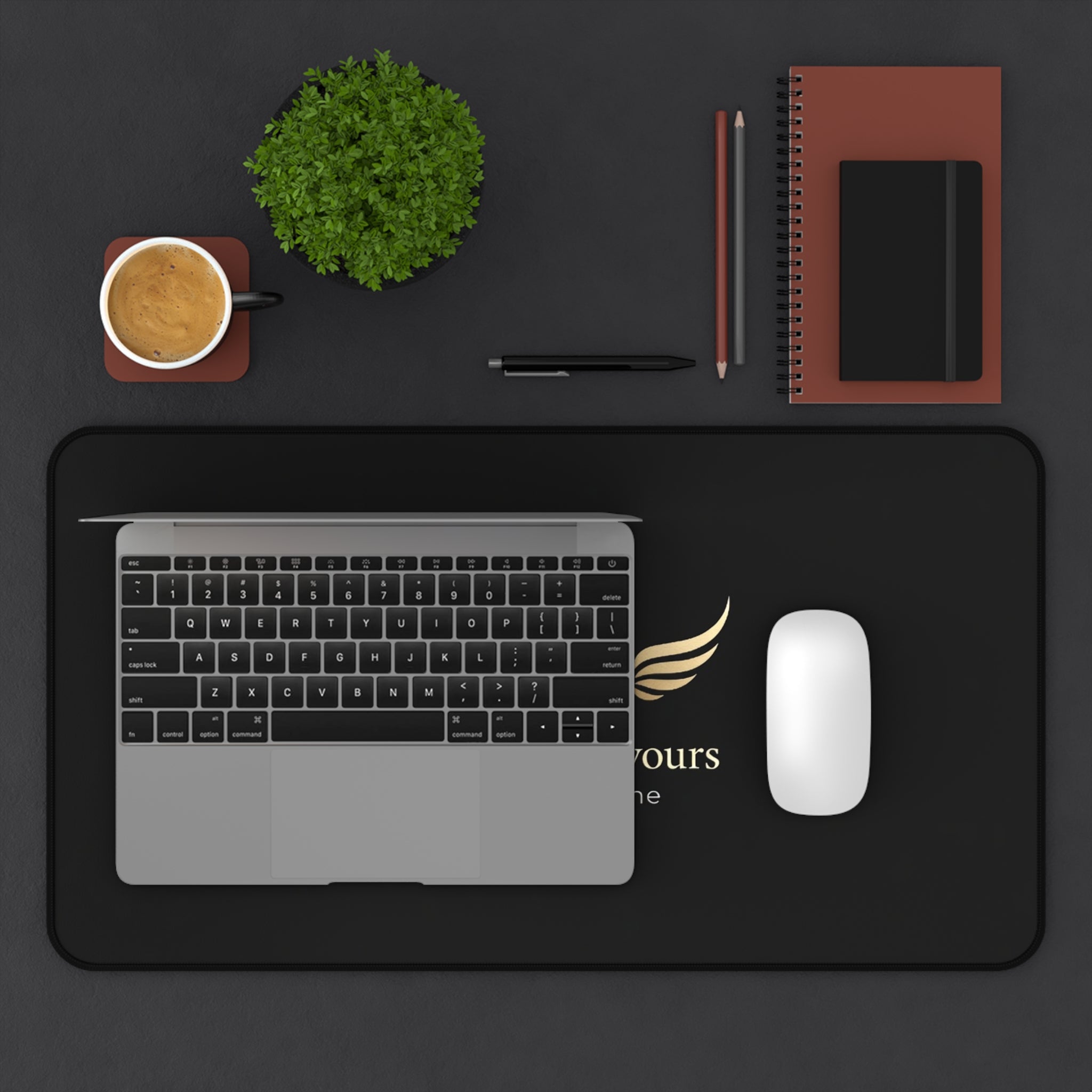 E93 "Your World Is Yours" Black Desk Mat - Premium Winged Logo Mousepad