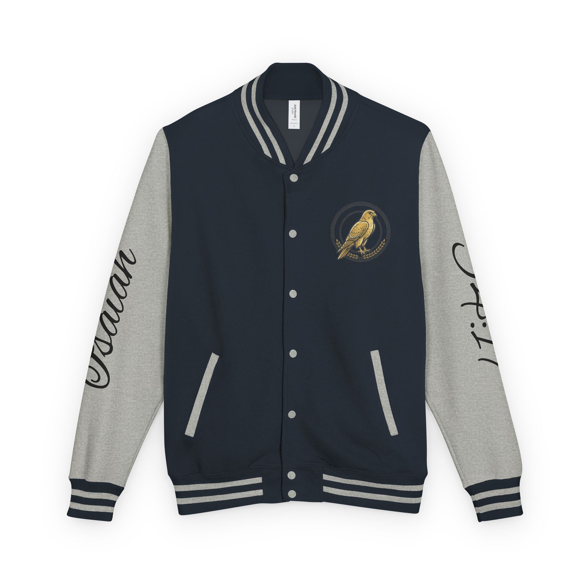 E93 Varsity Letterman Jacket - Black "Dove Crest" Scripture Bomber