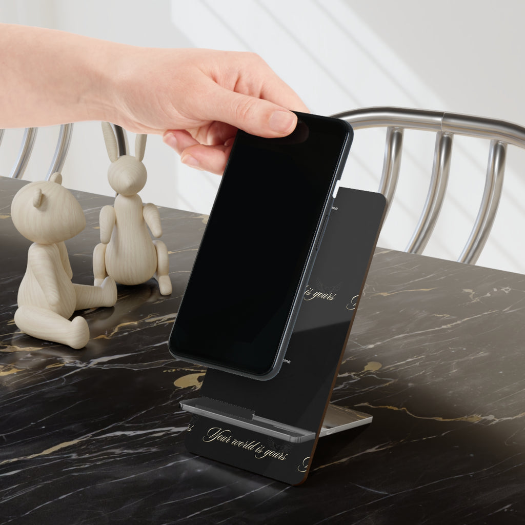 E93 "Your World Is Yours" Acrylic Phone Stand - Black Mobile Display Holder
