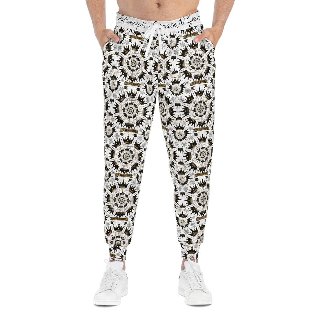 E93 "Grease N Gains" AOP Athletic Joggers - Black & Gold