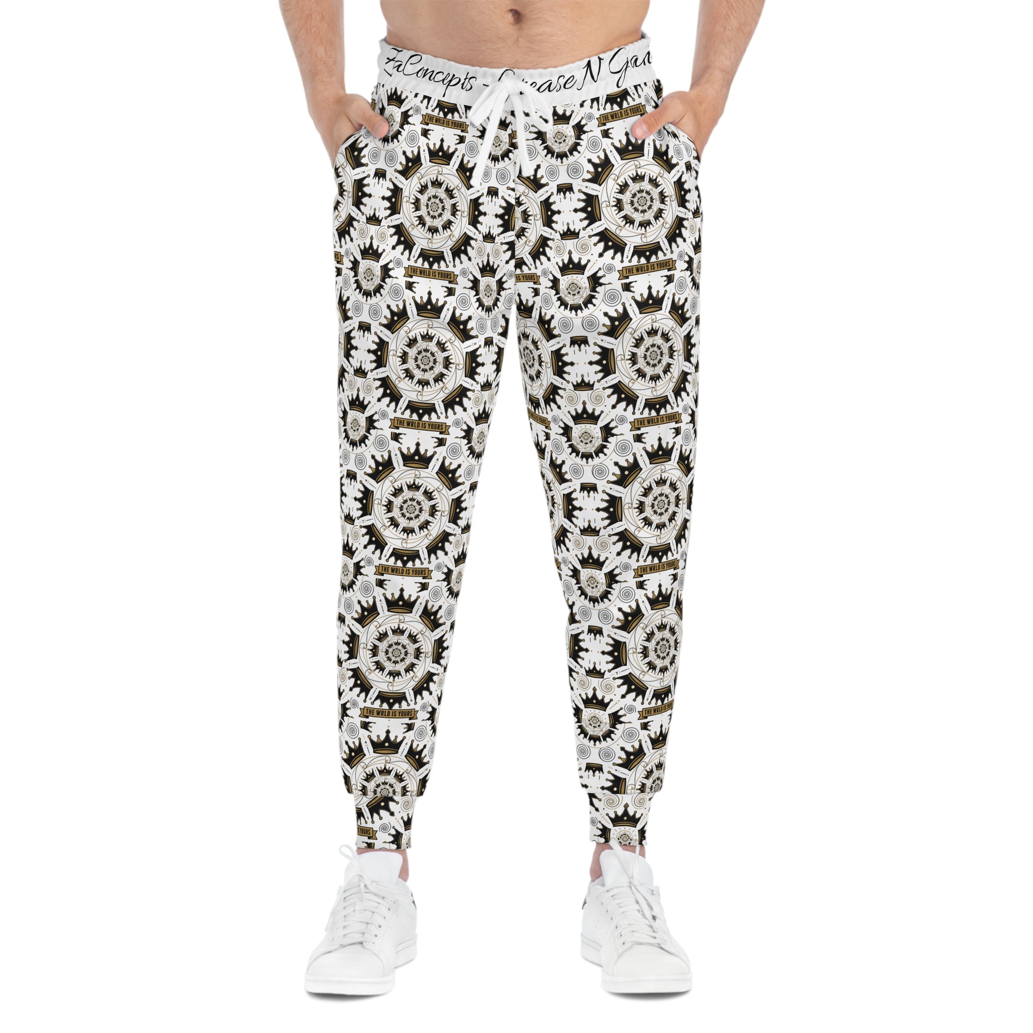 E93 "Grease N Gains" AOP Athletic Joggers - Black & Gold