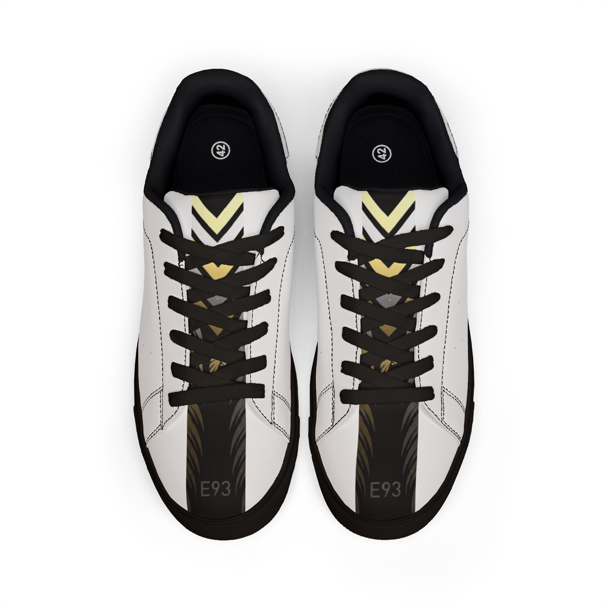 E93 Low-Top Leather Sneakers - White, Black, N Gold Edition