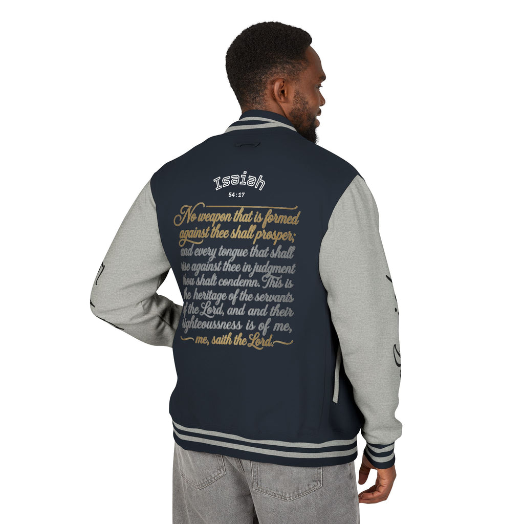 E93 Varsity Letterman Jacket - Black "Dove Crest" Scripture Bomber