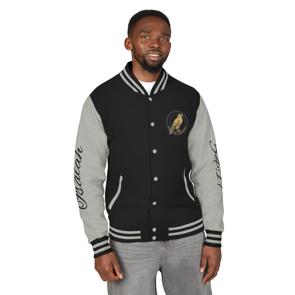 E93 Varsity Letterman Jacket - Black "Dove Crest" Scripture Bomber