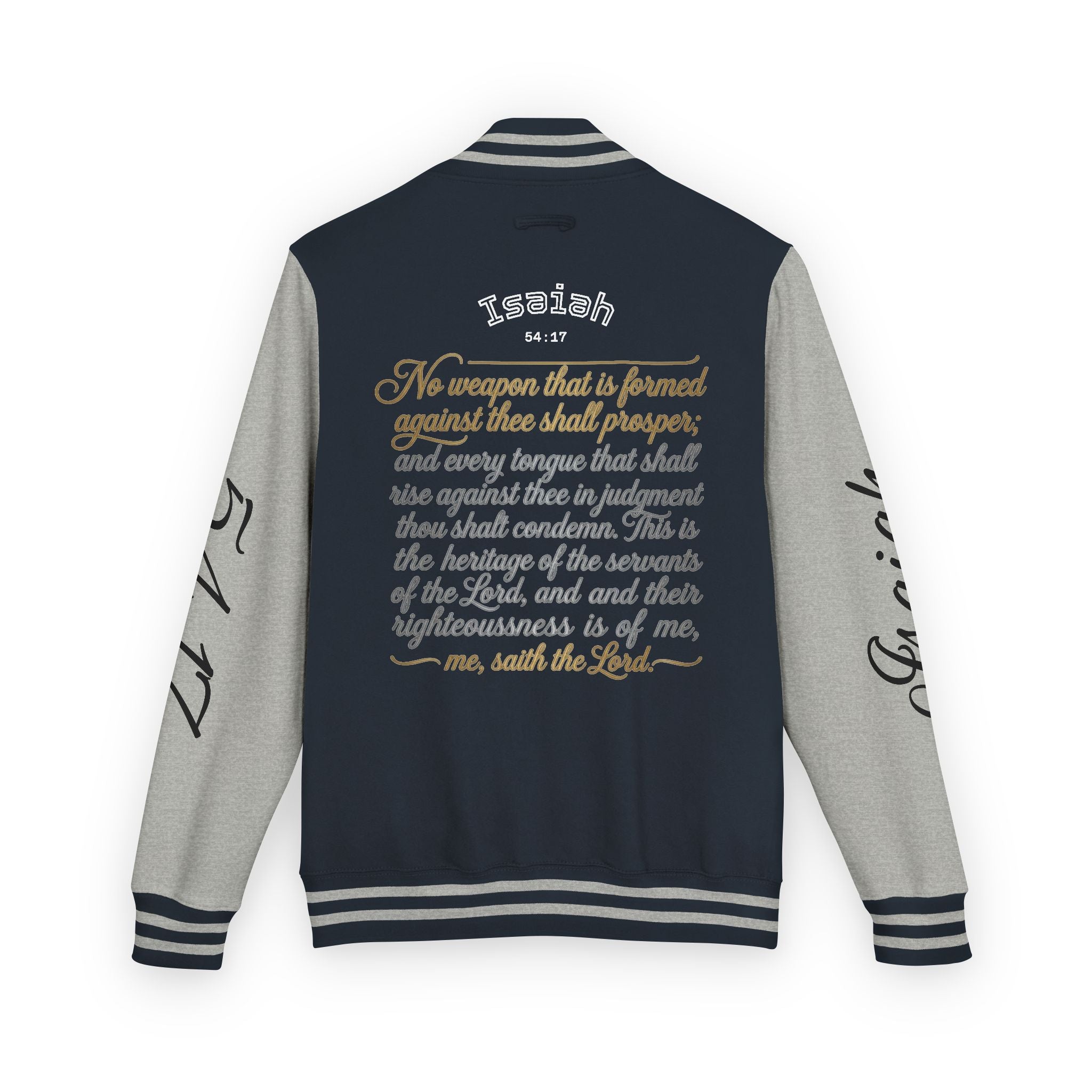 E93 Varsity Letterman Jacket - Black "Dove Crest" Scripture Bomber