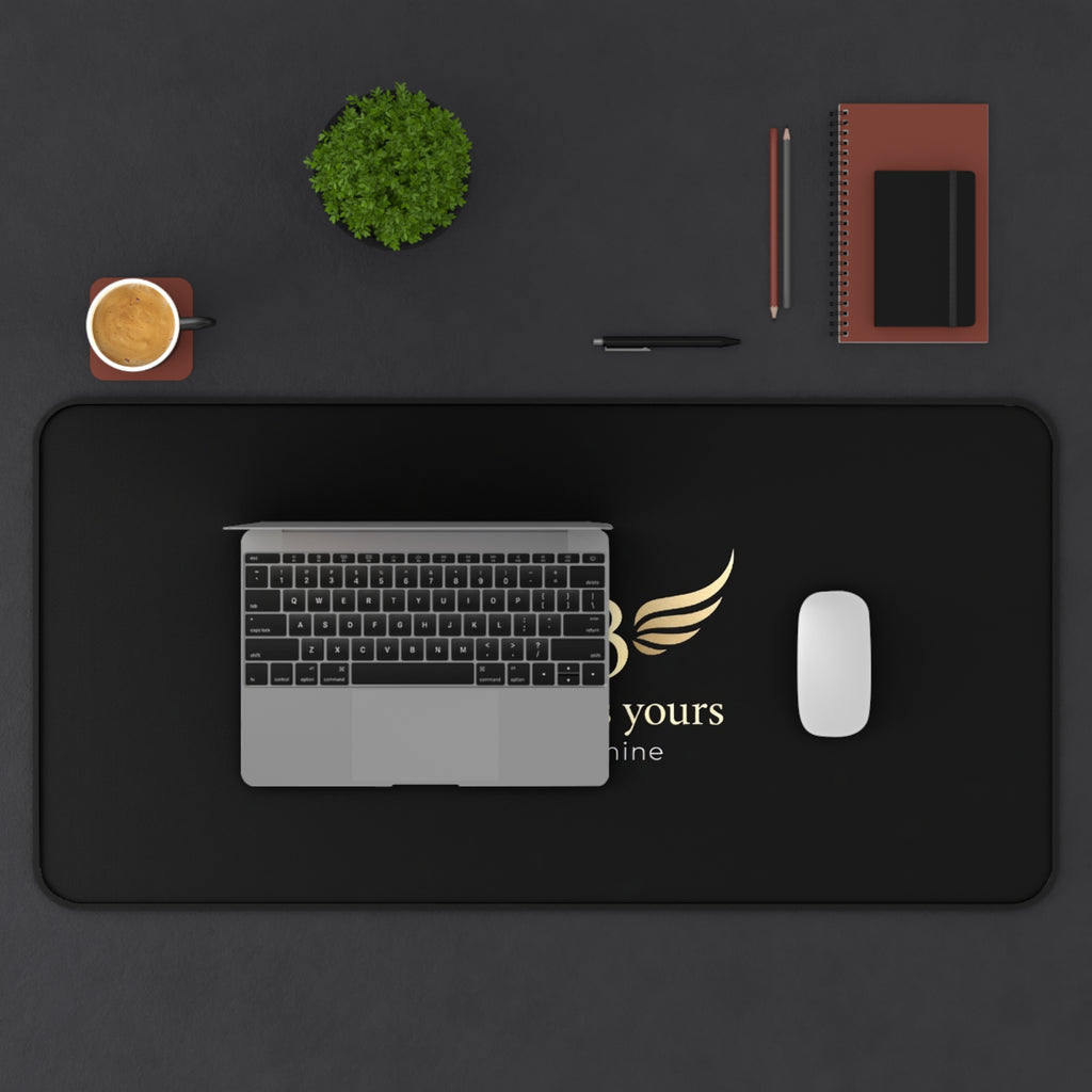 E93 "Your World Is Yours" Black Desk Mat - Premium Winged Logo Mousepad