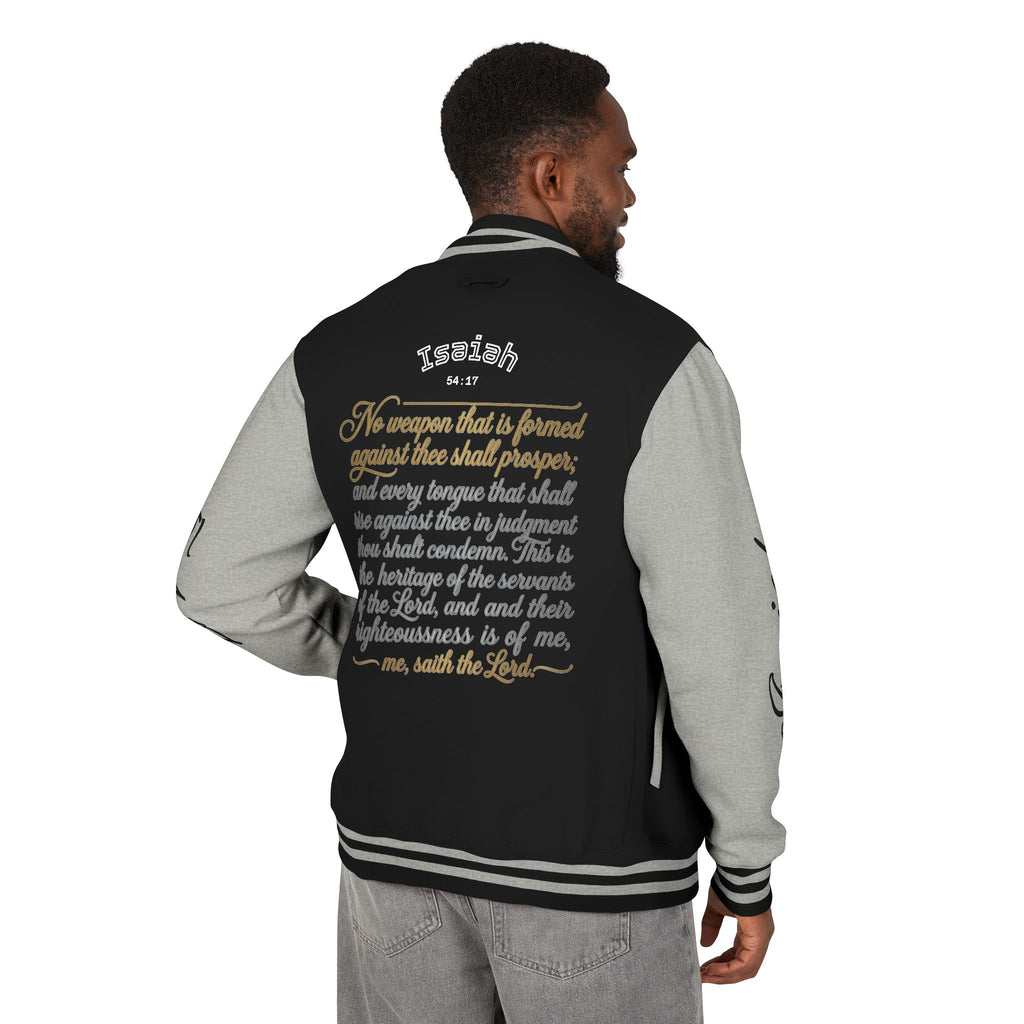 E93 Varsity Letterman Jacket - Black "Dove Crest" Scripture Bomber