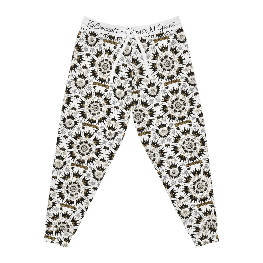 E93 "Grease N Gains" AOP Athletic Joggers - Black & Gold