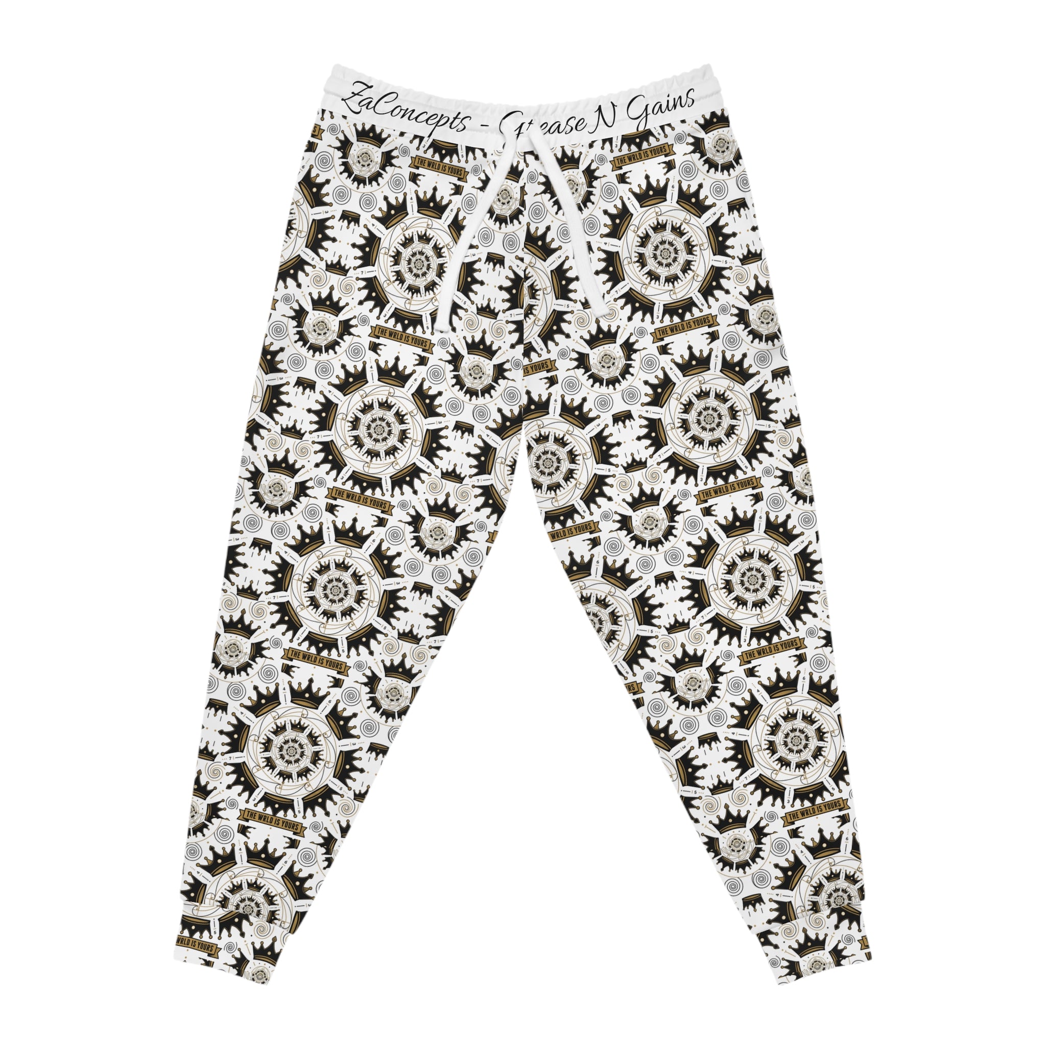 E93 "Grease N Gains" AOP Athletic Joggers - Black & Gold
