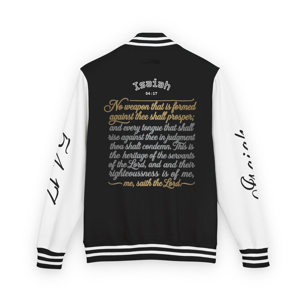 E93 Varsity Letterman Jacket - Black "Dove Crest" Scripture Bomber