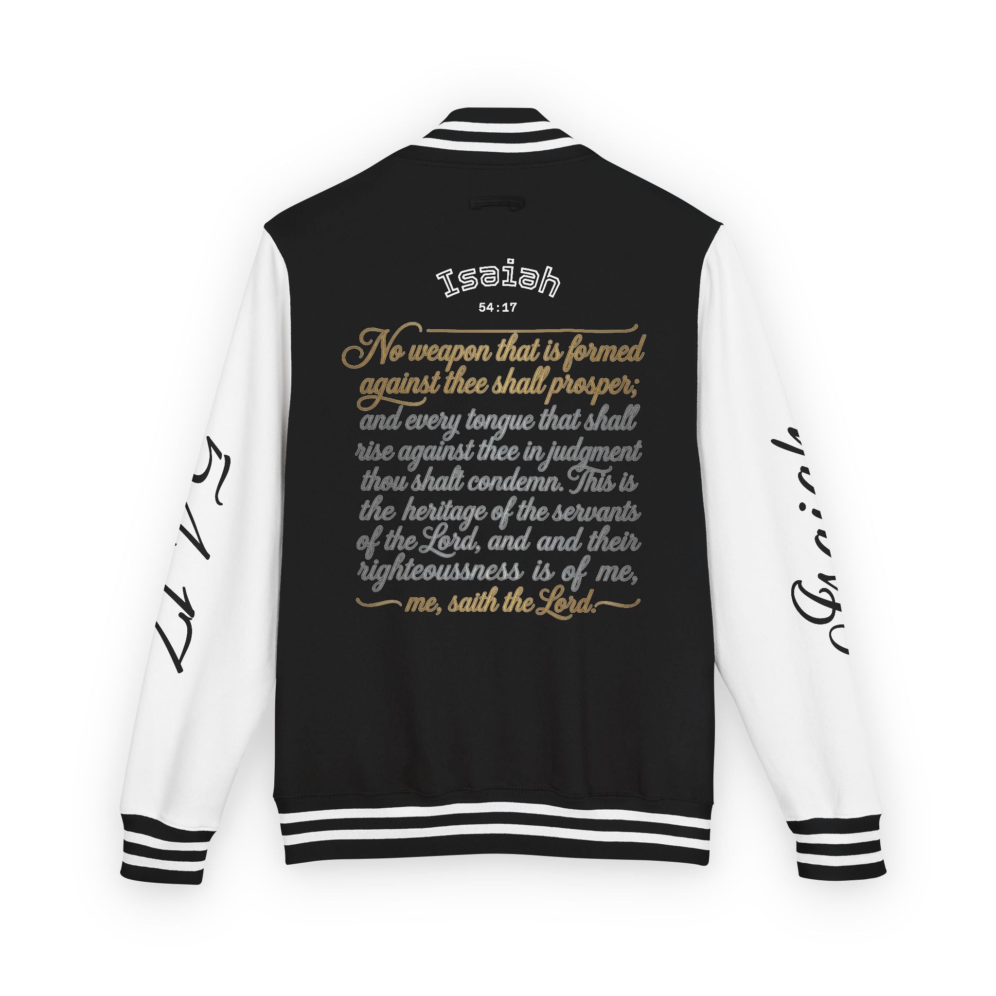 E93 Varsity Letterman Jacket - Black "Dove Crest" Scripture Bomber
